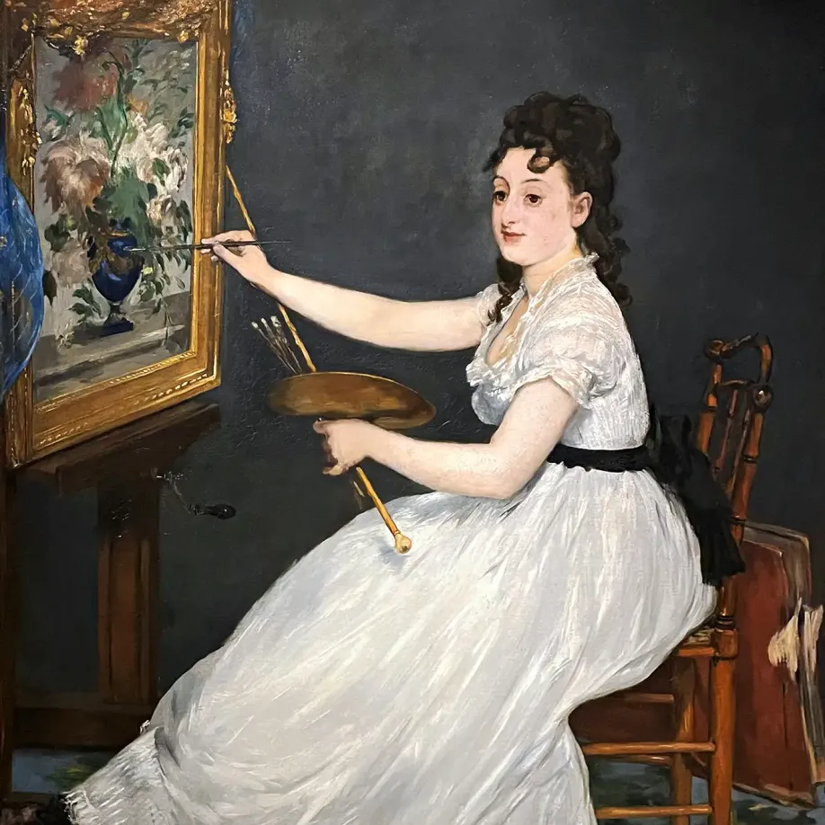 Эдуард Мане — Ева Гонзалес в мастерской Мане, 1870 (холст, масло)