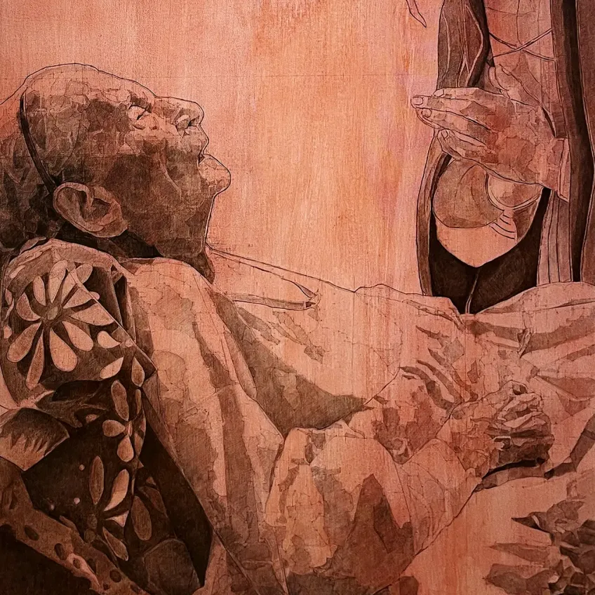 Йосси Марк — Доброй ночи, мама, 2022-2025 (карандаш и акрил по холсту, натянутом на деревянную основу)