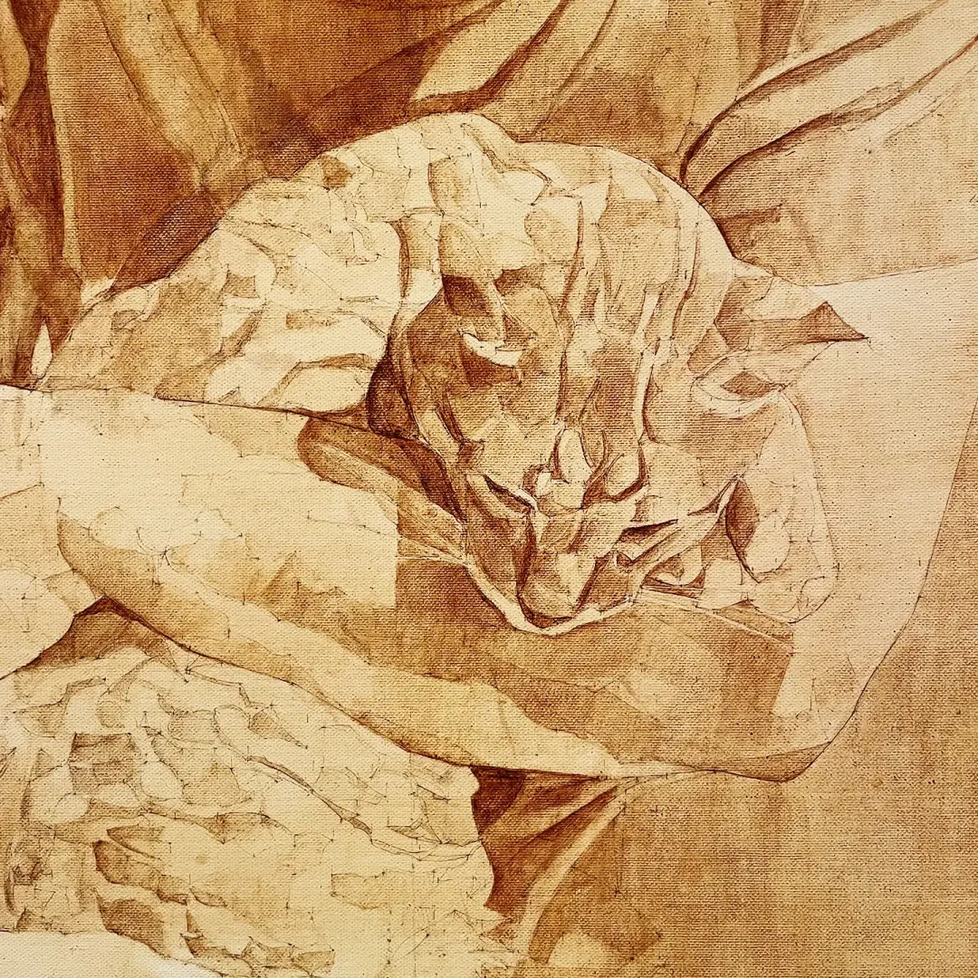 Йосси Марк — Мадонна с кошкой, фрагмент, 2013 (карандаш, масло и акрил по холсту, натянутом на деревянную основу)