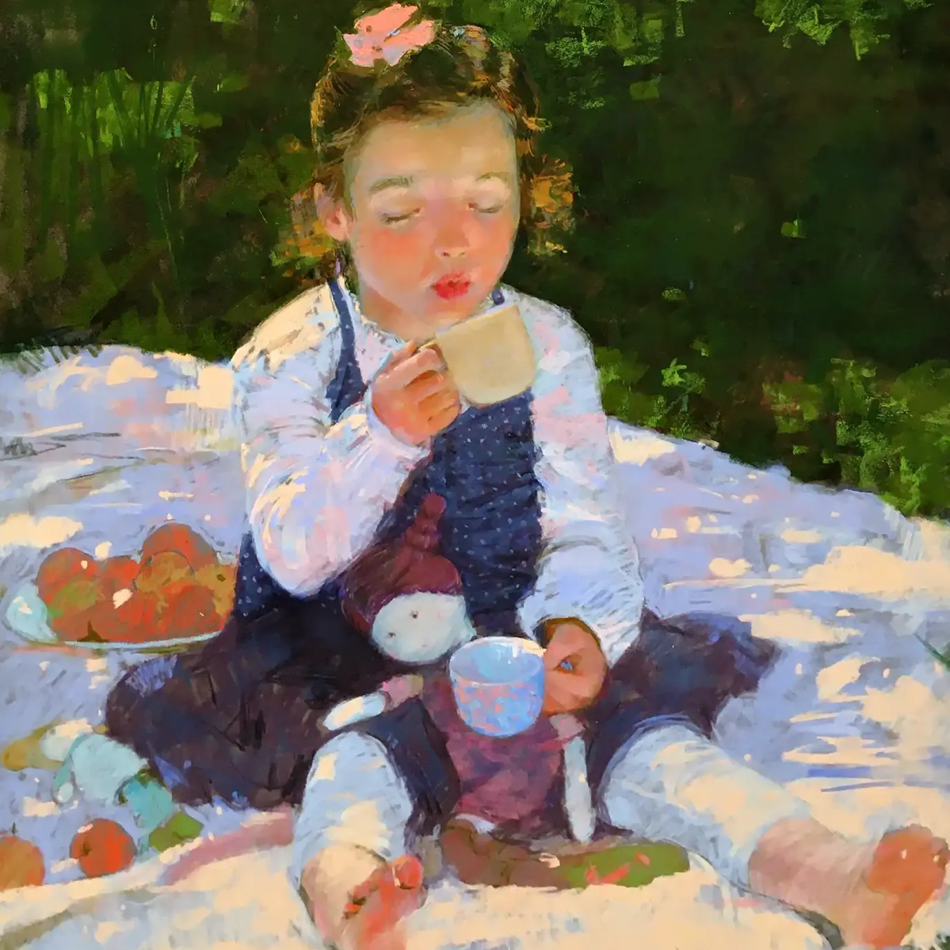 Анна Лапыгина — Кукольный завтрак на траве, 2019 (бумага, пастель)