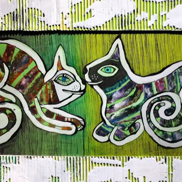 Лиза Лесных — Коты, 2010 (бумага, акрил)