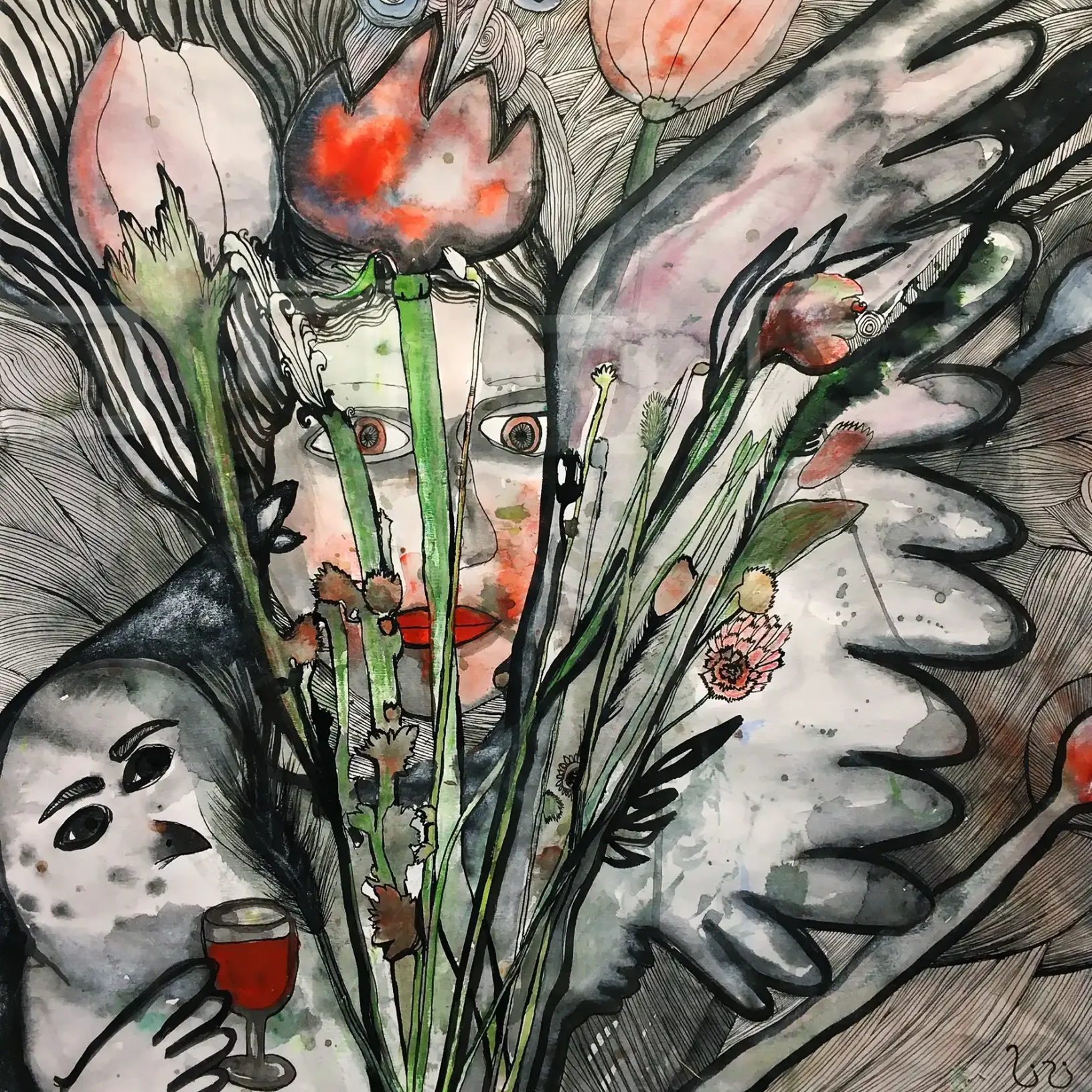 Лиза Лесных — С 8 марта! (бумага, акварель, тушь)