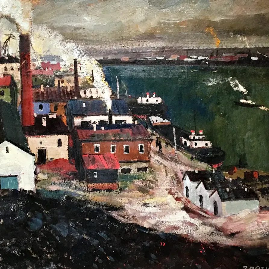 Михаил Звягин — Верфи, 1962 (картон, гуашь, темпера)