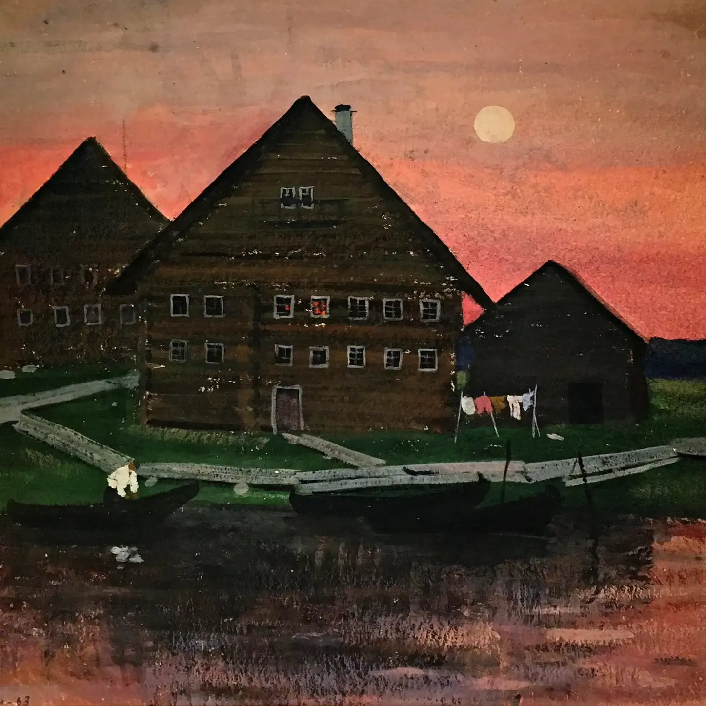 Михаил Звягин — Карелия, закат, 1963 (картон, гуашь)