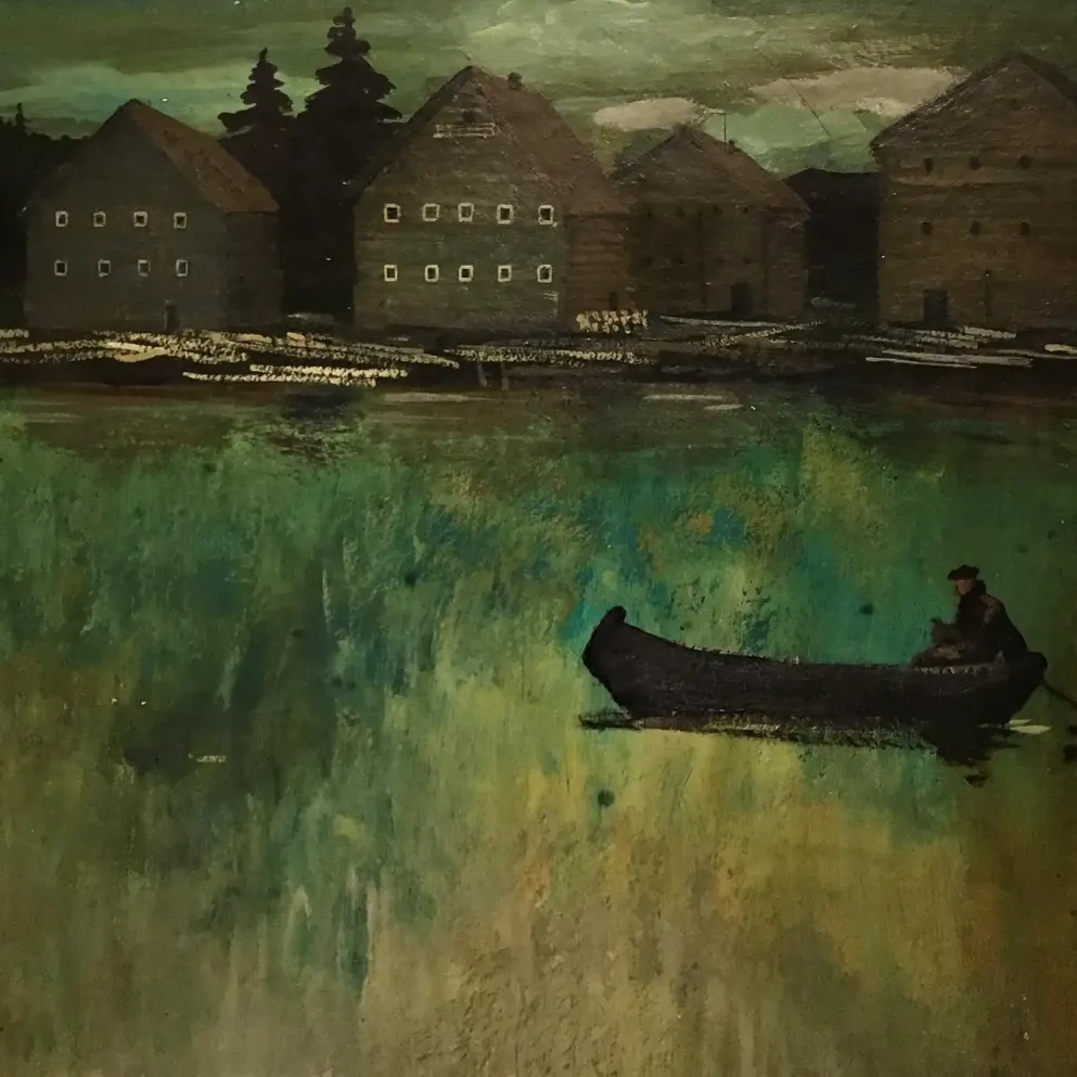 Михаил Звягин — На реке_, 1963 (картон, гуашь, темпера)