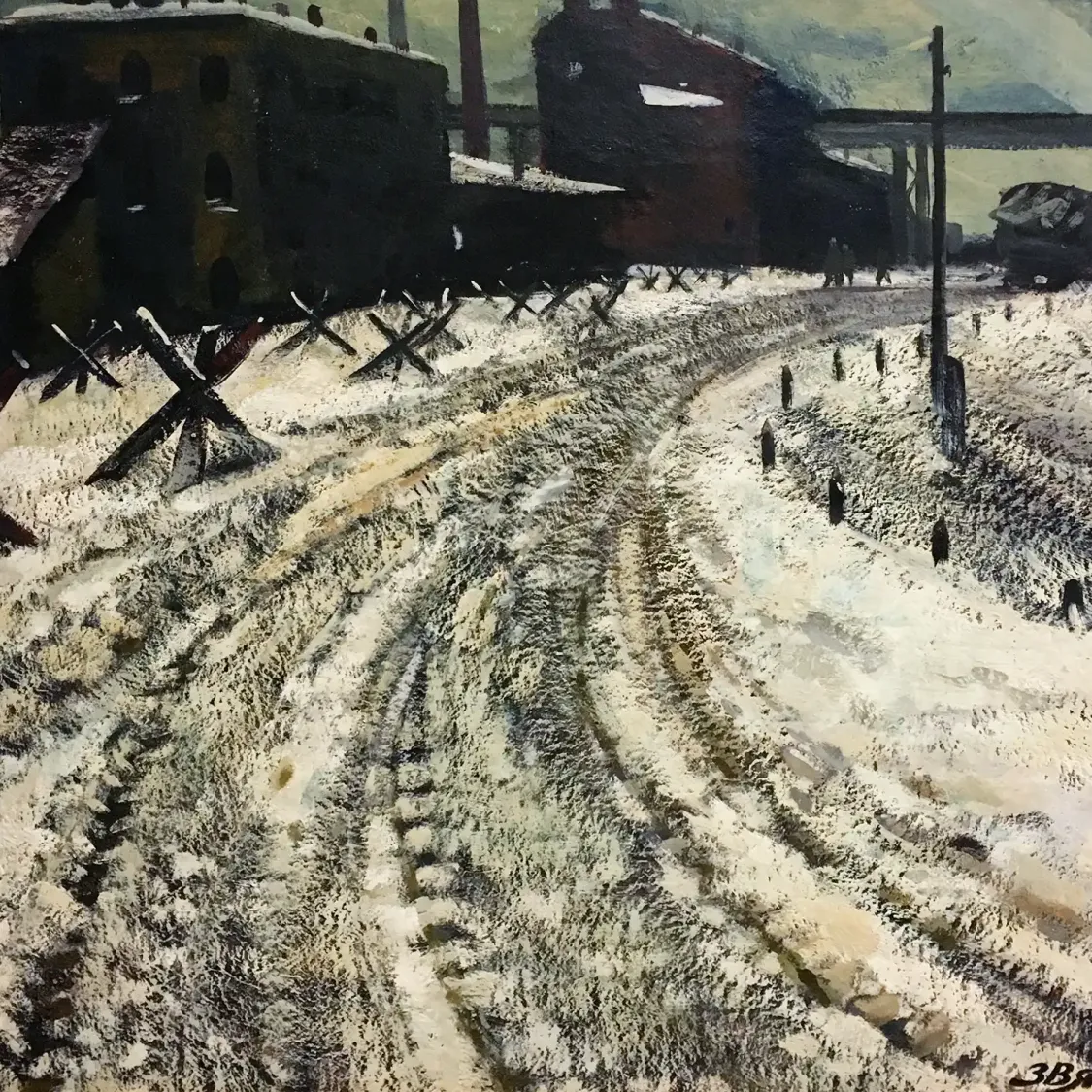 Михаил Звягин — Сумерки. Окраина, 1964 (картон, гуашь)