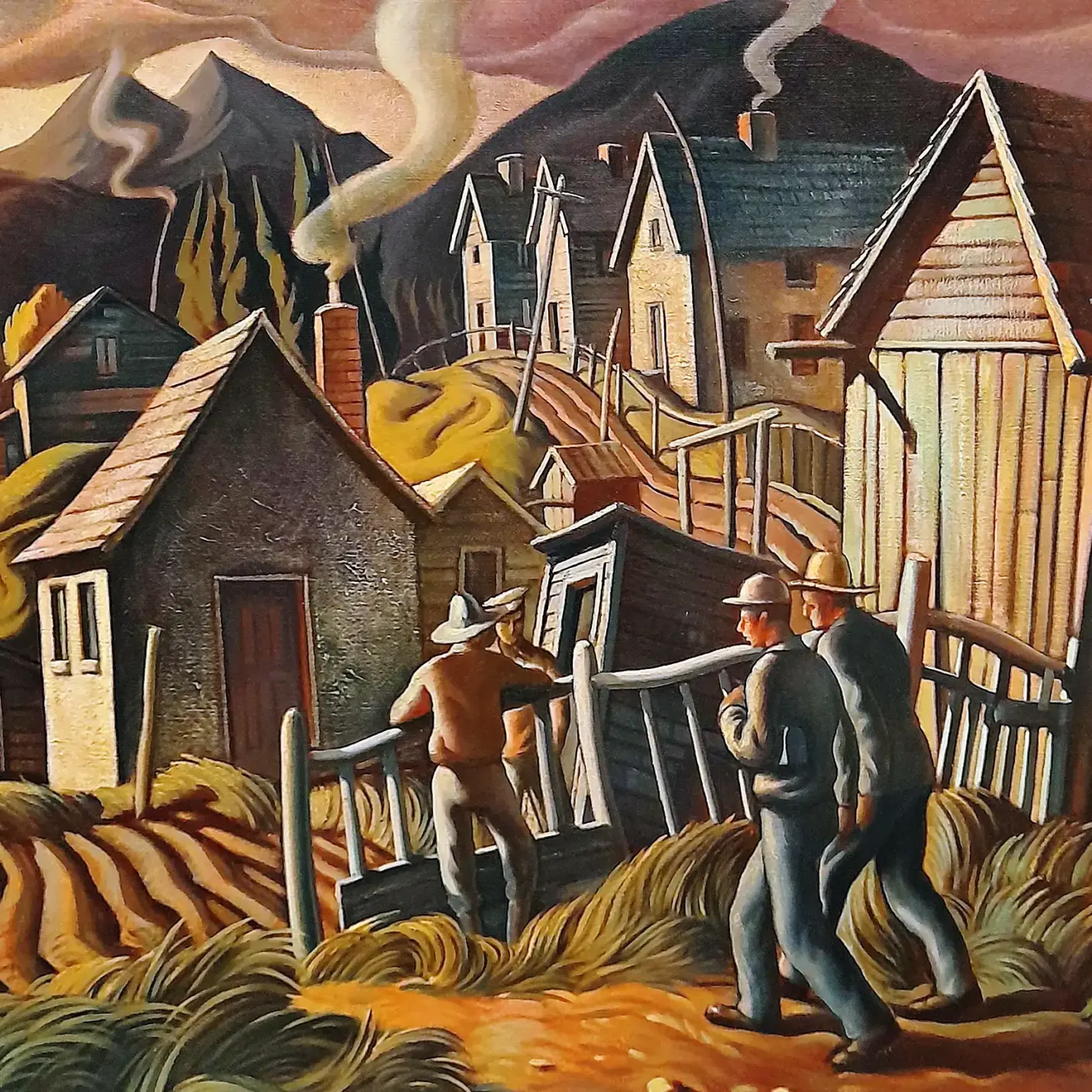 Гарольд Голдинг Глайд — Шахтёрские домики, Канмор, Альберта, 1950 (холст, масло, темпера)