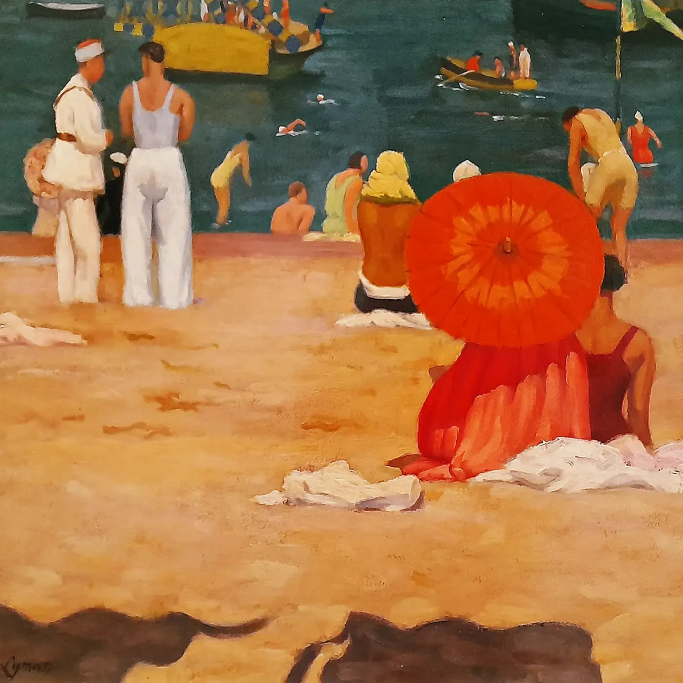 Джон Лайман — На пляже, 1929 (масло по бумаге)