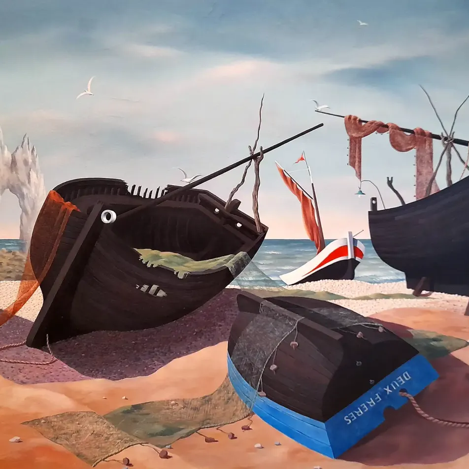 Тристрам Хиллиер — Рыбацкие суда в Этрета, 1939 (холст, масло)