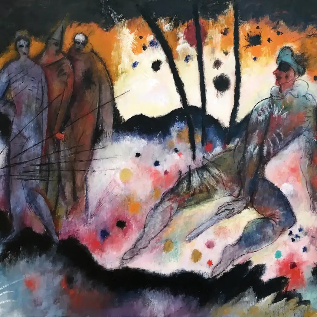 Альберт Блох — Арлекин и три Пьеро, 1914 (холст, масло)