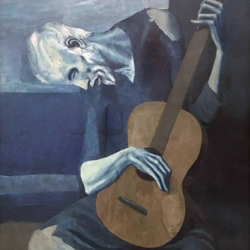 Пабло Пикассо — Старый гитарист, 1903-1904 (дерево, масло)