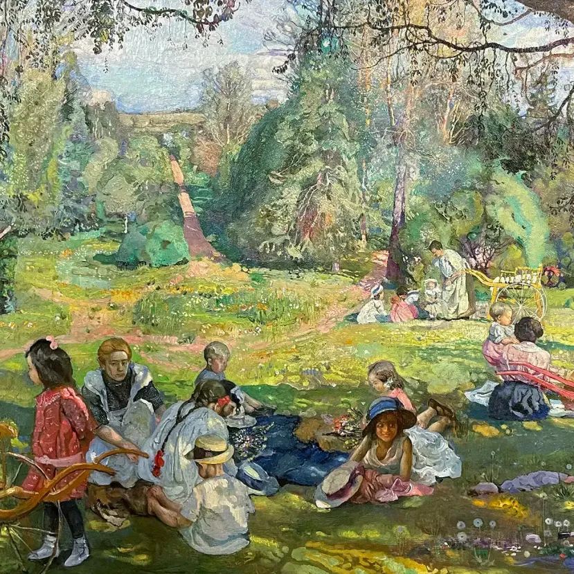 Исаак Бродский — Дети на лужайке, 1913 (картон на оргалите, масло)