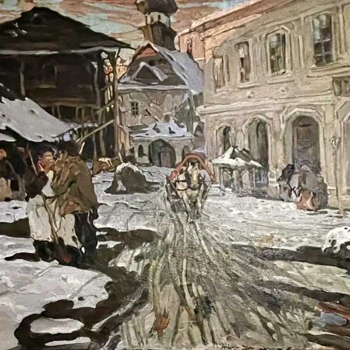 Исаак Бродский — Псков. У Гостиного двора, 1913 (холст, масло)