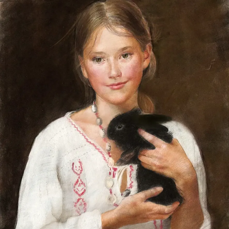Наталья Милашкевич — Кристина с кроликом, 2019 (бумага, пастель)