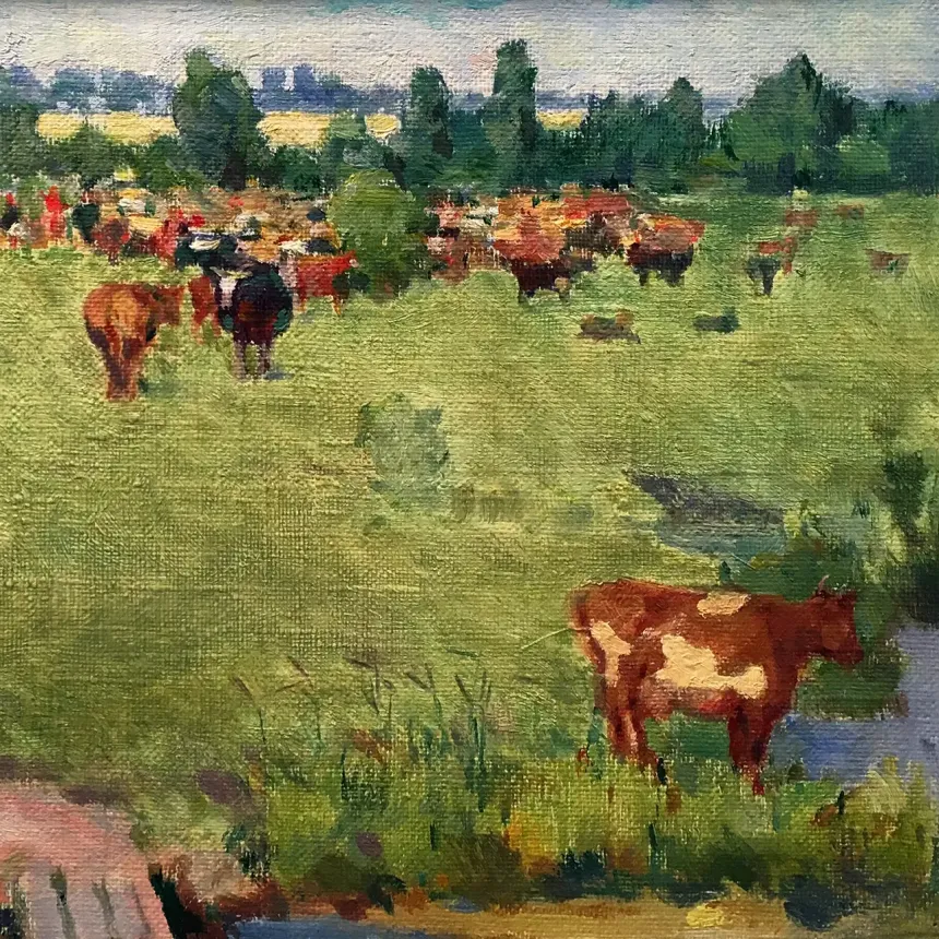 Николай Ионин — Красные и чёрные коровы, 1945–1947 (картон, масло)