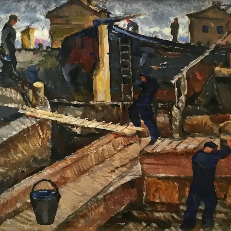 Николай Ионин — На верфи. 1920-е (картон, масло, темпера)