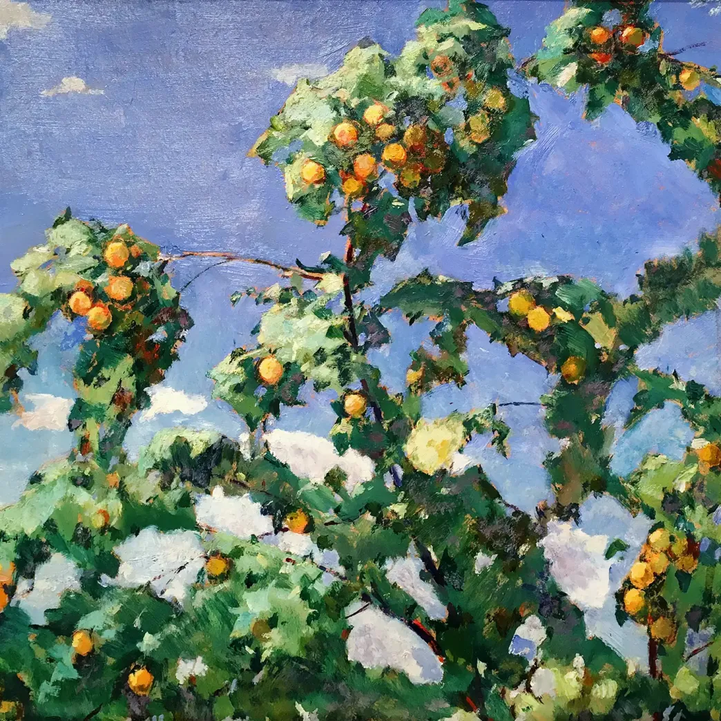 Николай Ионин — Персиковое дерево на фоне неба, 1944 (картон, масло)