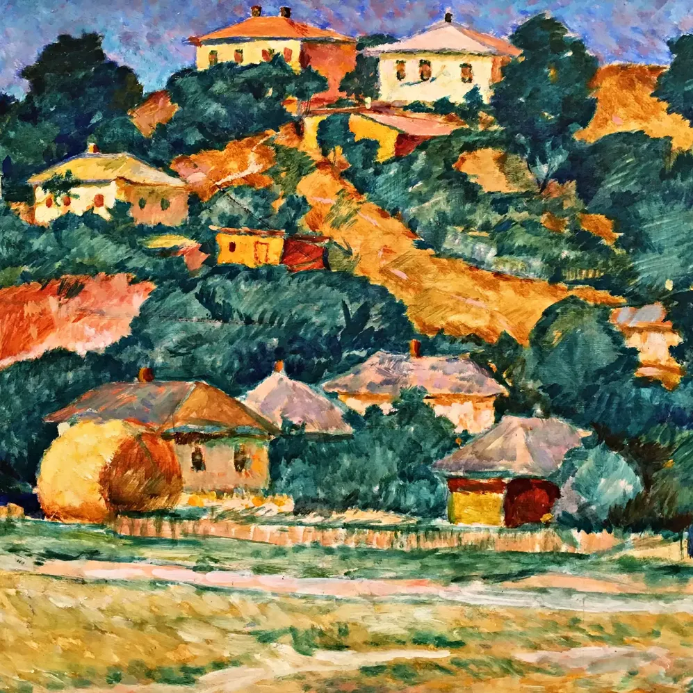 Николай Ионин — Посёлок на песчаной горе, 1928 (картон, темпера)