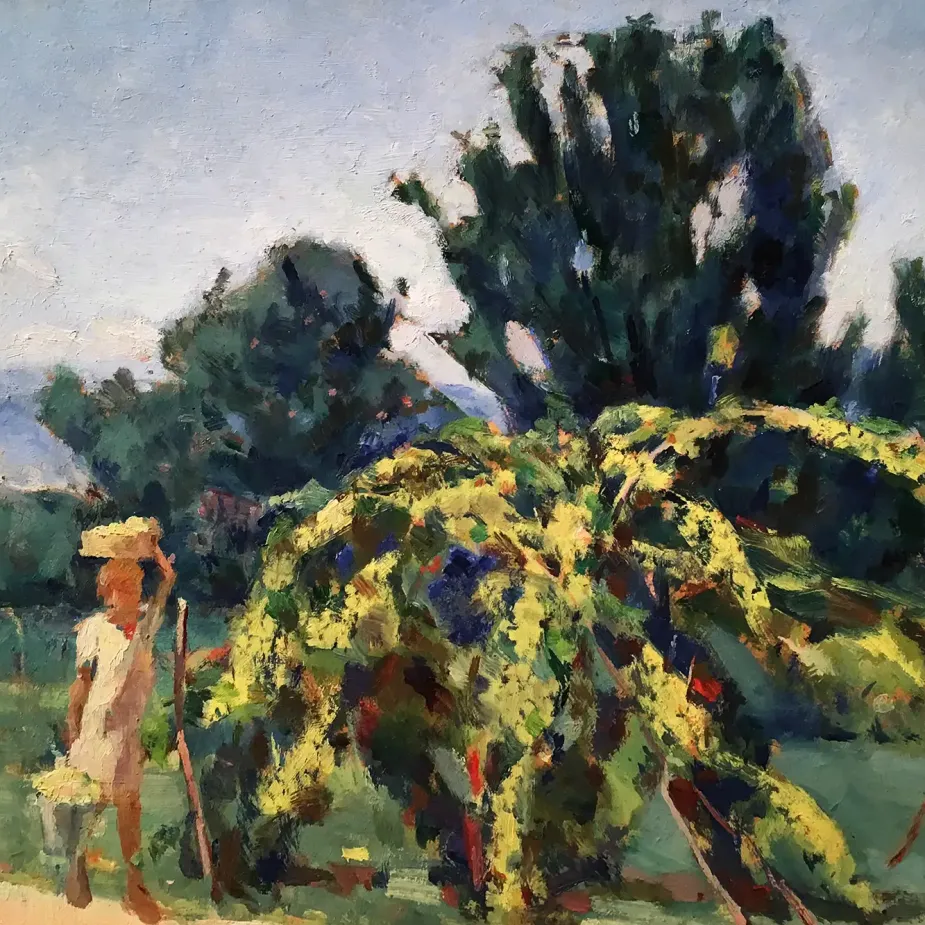 Николай Ионин — Персиковое дерево на фоне неба, 1944 (картон, масло)