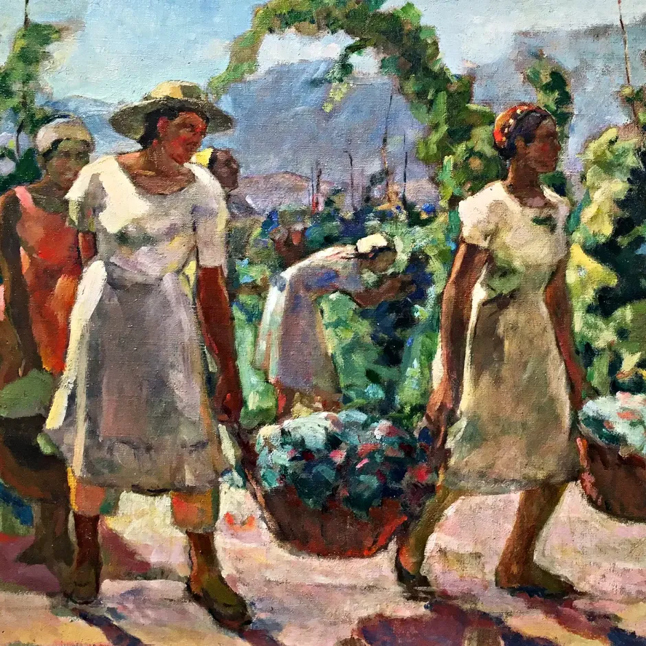 Николай Ионин — Уборка урожая, 1942-1944 (картон, масло)