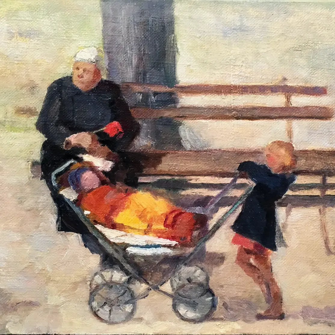 Николай Ионин — Этюд с детской коляской. После 1945 (холст, масло)