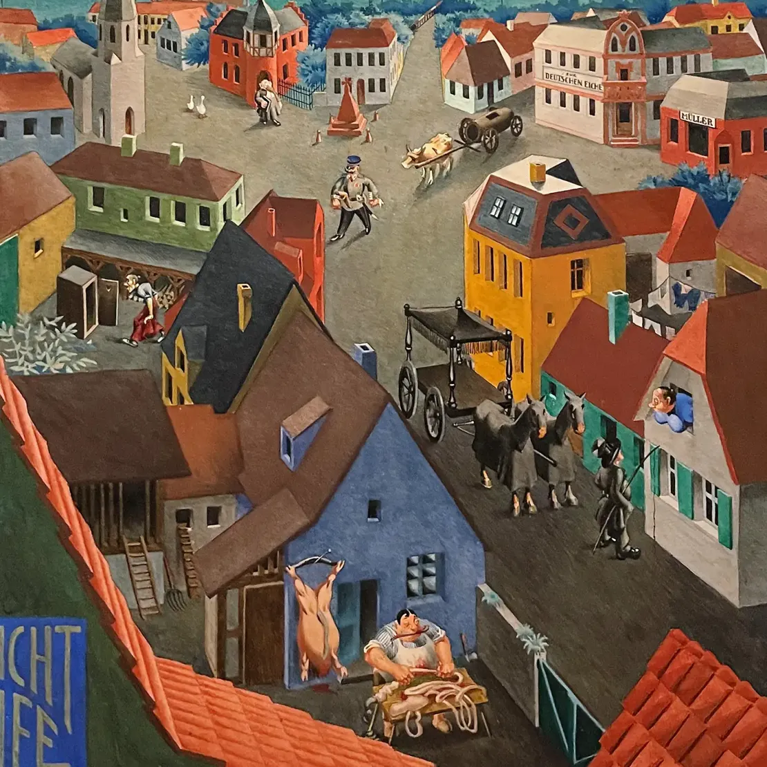 Георг Шольц — Немецкий город днём (Немецкий маленький город при свете дня), 1922 (Гуашь и акварель на бумаге)