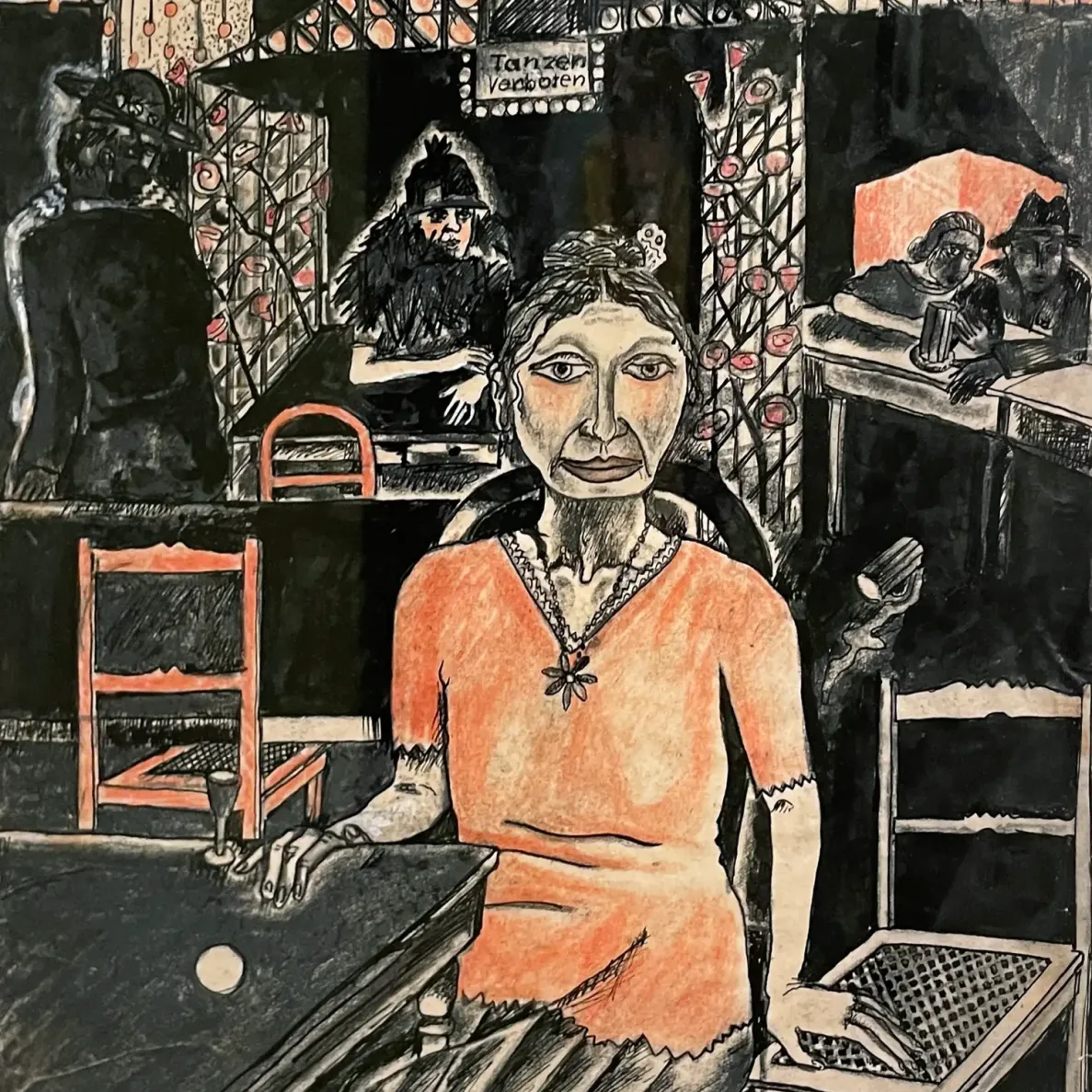 Грета Юргенс — С Генрихом II, 1922 (Тушь и цветные карандаши на бумаге)