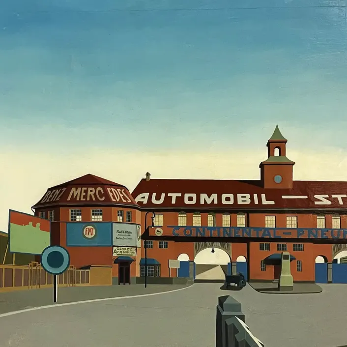 Карл Гроссберг — Берлин (автомобильное движение и учебная трасса), 1928 (масло на деревянной панели)