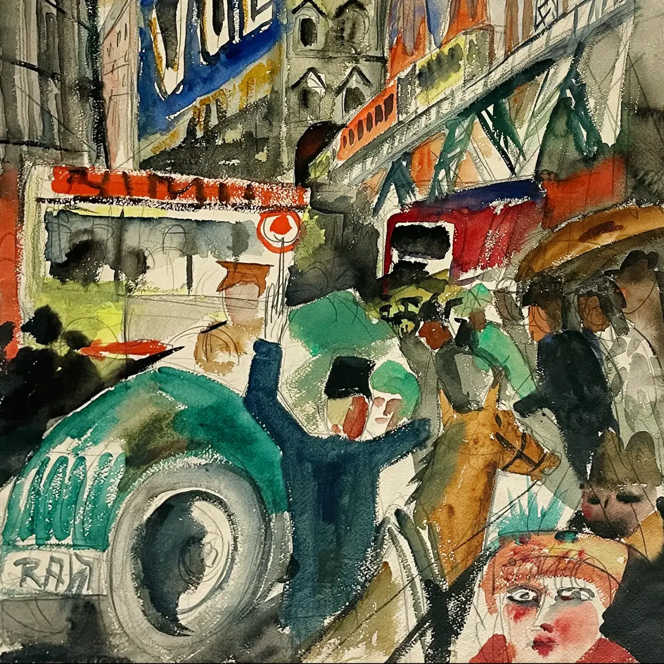 Отто Дикс — Большой город, площадь с регулировщиком, 1927 (бумага, акварель, карандаш)