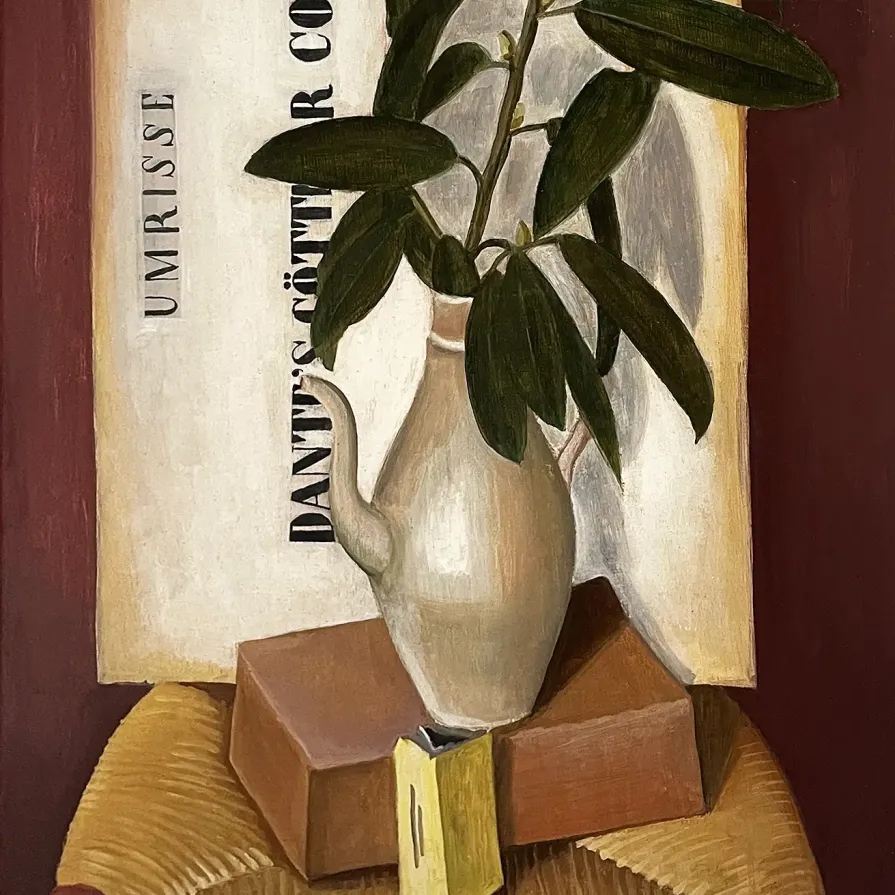 Рихард Зеевальд — Натюрморт с лавром и Божественной комедией Данте, 1928 (фанера, масло)