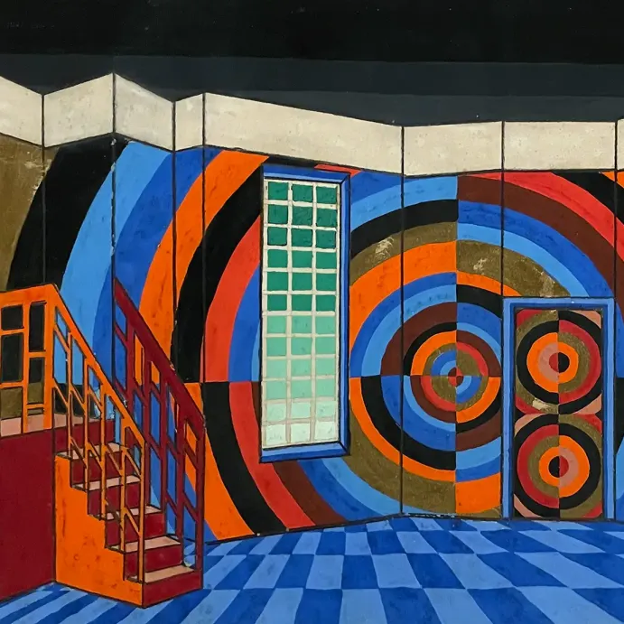 Саша Видерхольд — Сценография к пьесе «Когда мы, мёртвые, пробуждаемся». Хенрик Ибсен, 1930 (гуашь и бронзовая краска на картоне)