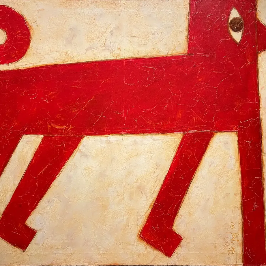 Олег Николаенко — Беззубые собаки. Красная на белом, 1990 (холст, масло)