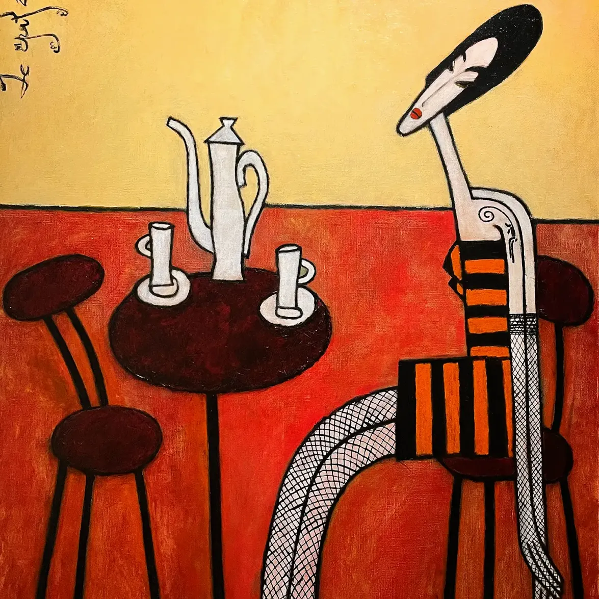 Олег Николаенко — Женщина (Сидящая за столиком. С татуировкой на плече), 2004 (холст, масло)