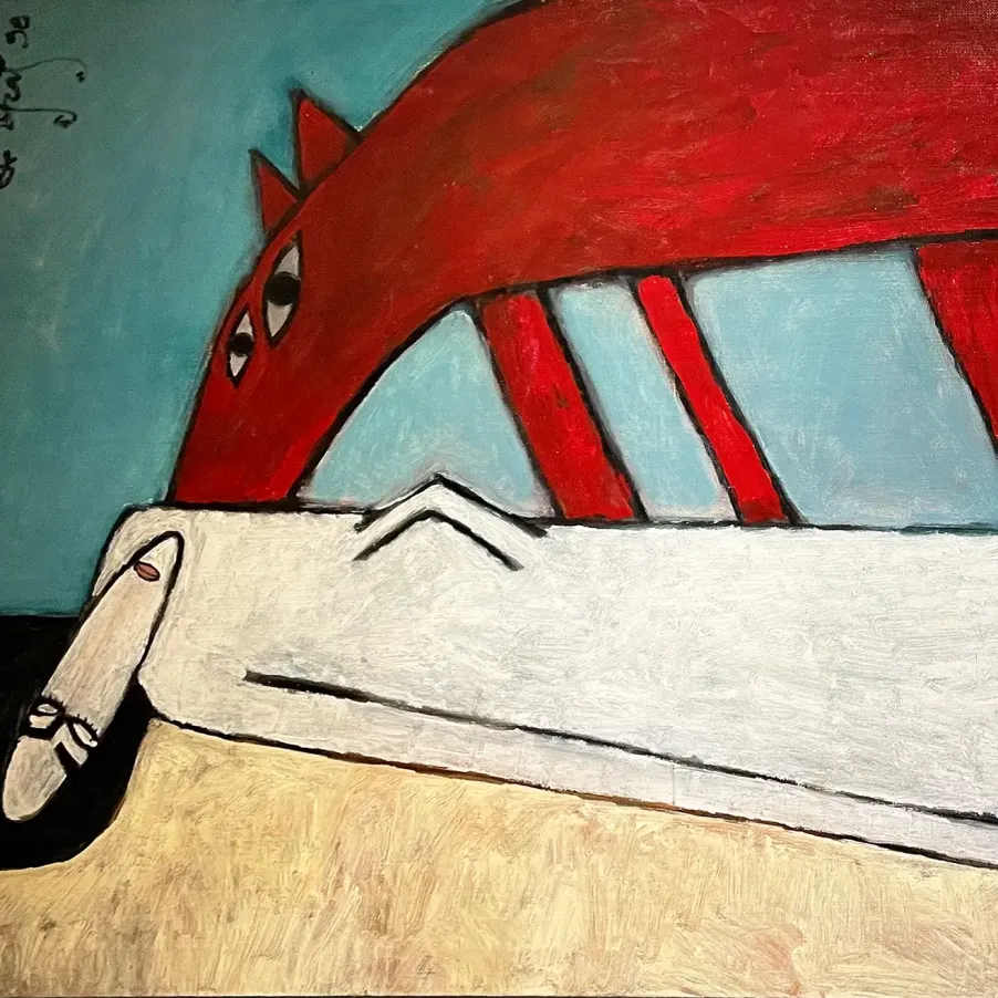 Олег Николаенко — Женщина и зверь (Лежащая и зверь), 1993 (холст, масло)