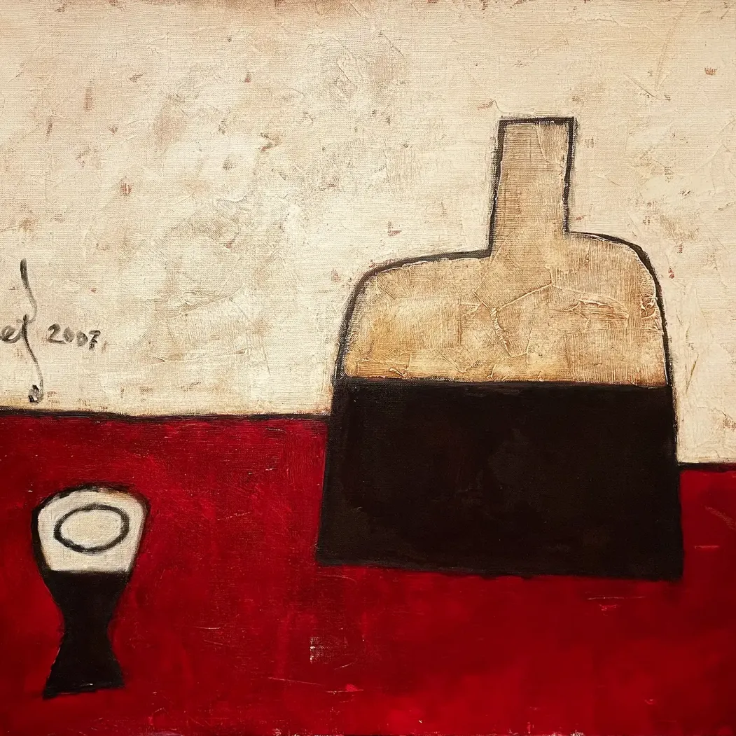 Олег Николаенко — Предметы (Бутылка и рюмка), 2007 (холст, масло)