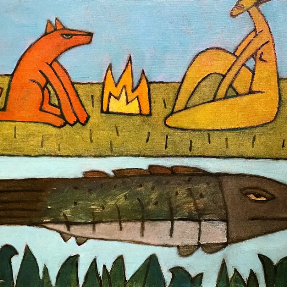 Олег Николаенко — Рыба в воде, женщина и зверь, 2022 (холст, масло)