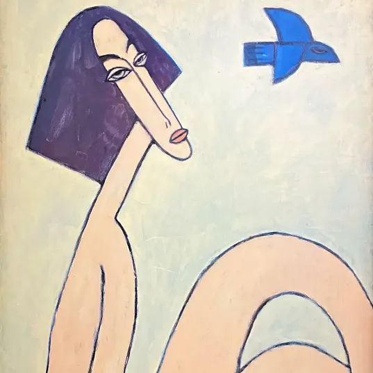 Олег Николаенко — Фигура (Сидящая и птица), 2023 (холст, масло)