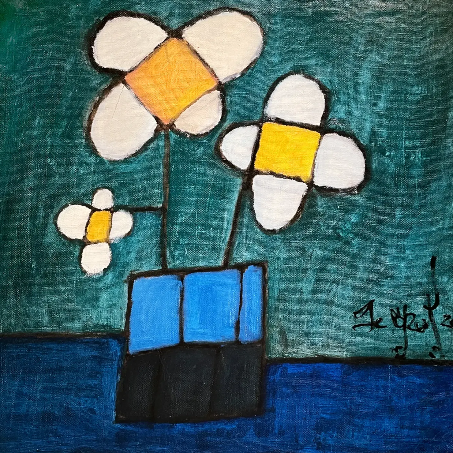 Олег Николаенко — Цветы (Три цветка в вазе), 2002 (холст, масло)