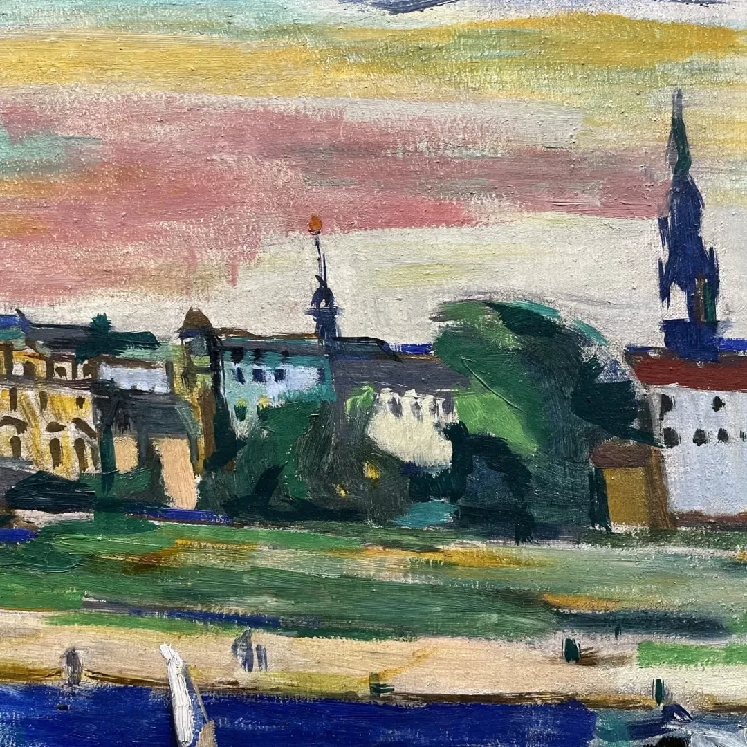 Оскар Кокошка — Дрезден, Августовский мост с пароходом, 1923 (холст, масло)