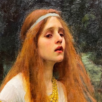 Джон Уильям Уотерхаус — Леди из Шарлотт, фрагмент, 1888 (холст, масло)