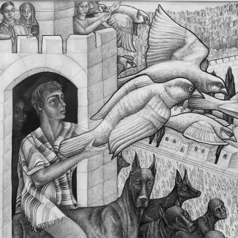 Рут Фойерштайн — Город душ, 2024 (карандаш, бумага)