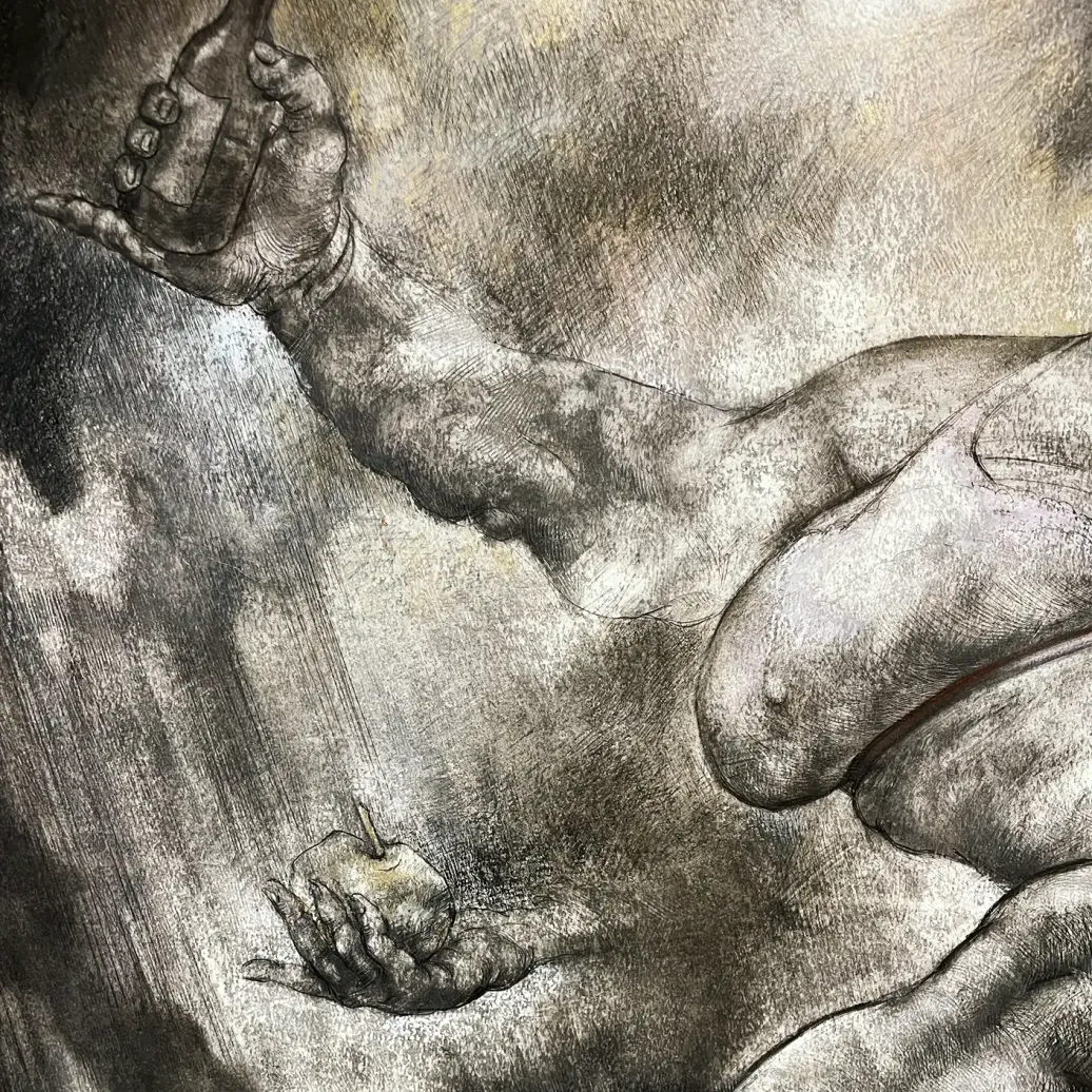 Саша Окунь — Тина Калишер танцует на пляже, фрагмент, 2024 (смешанная техника)