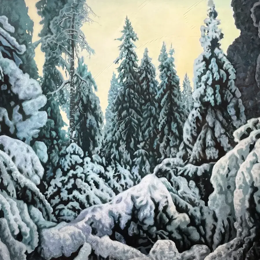 Станислав Дулатов — Зимний вечер в Линдауловской роще, 2023 (бумага, темпера)