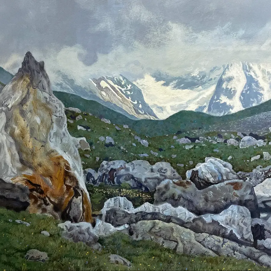 Станислав Дулатов — На пути к леднику, 2025 (бумага, темпера)