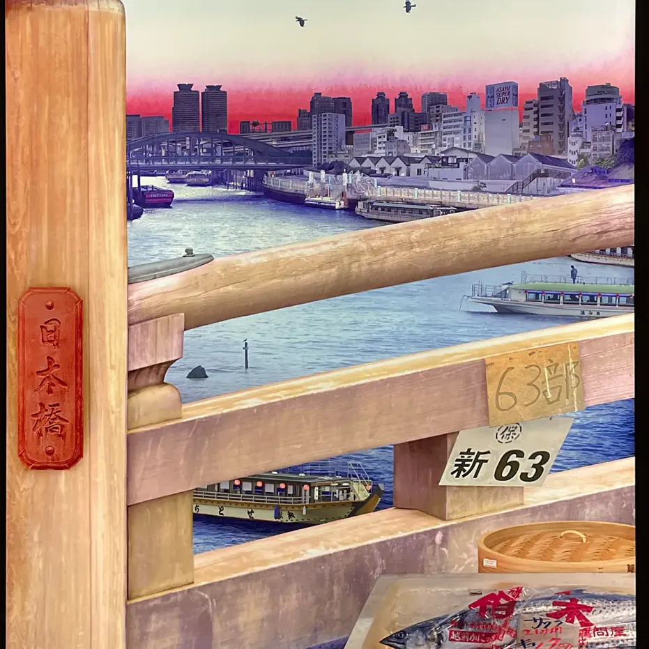 Эмили Оллчёрч — Tokyo Story 2- Bridge (по Хиросигэ), 2011 (Прозрачная плёнка на световом коробе)