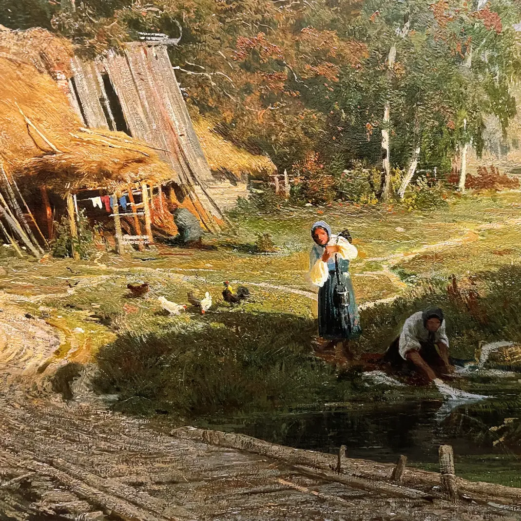 Фёдор Васильев — Деревня, фрагмент, 1869 (холст, масло)