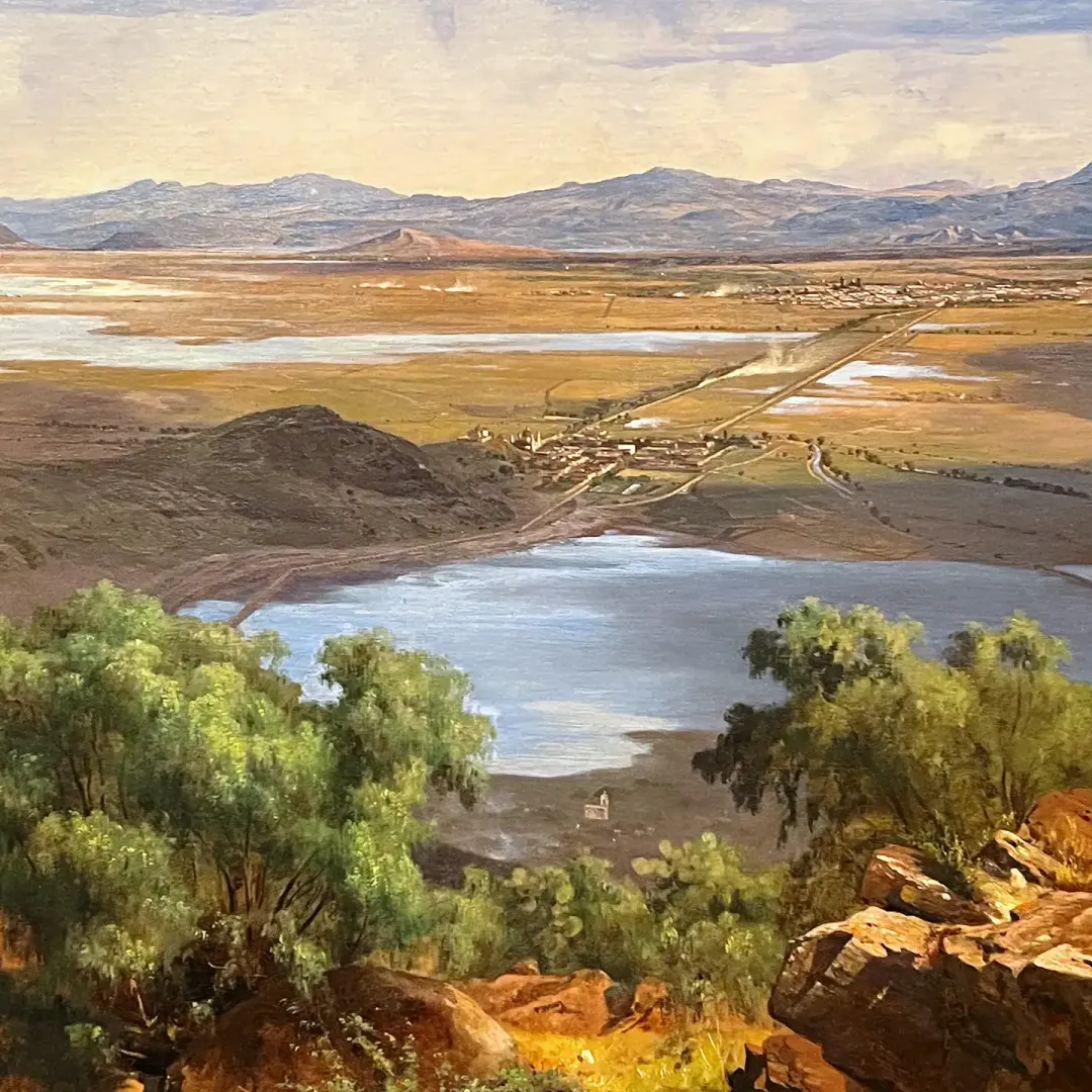 Хосе Мария Веласко — Долина Мехико с холма Санта-Исабель, фрагмент 2, 1875 (холст, масло)