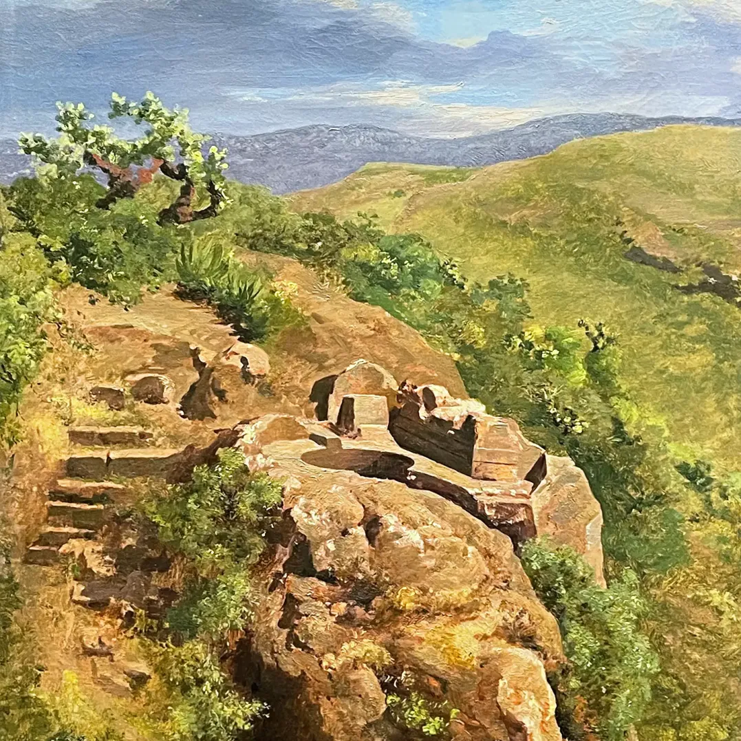 Хосе Мария Веласко — Купальни царя Несауалькойотля, 1878 (масло, бумага)