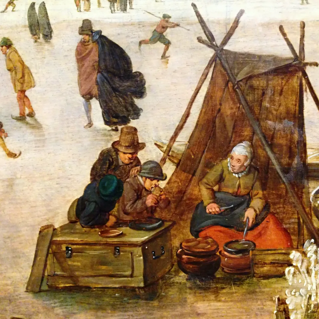 Баренд Аверкамп — Катание на коньках возле башни, фрагмент 2 (холст, масло)