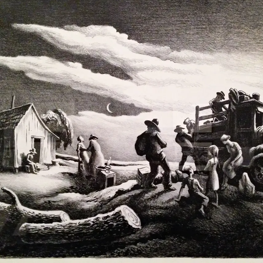 Томас Харт Бентон — Отъезд семьи Джоад из романа «Гроздья гнева», 1939 (литография)